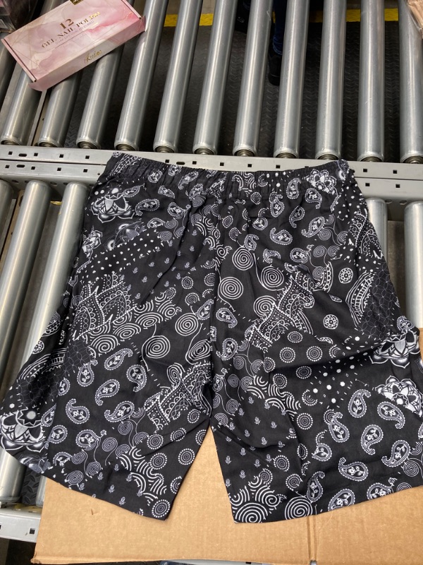 Photo 3 of Cozople Men's Linen Shorts Boho Tribal Print Shorts Elastic Waistband No Liner Shorts Summer Beach Shorts Size L