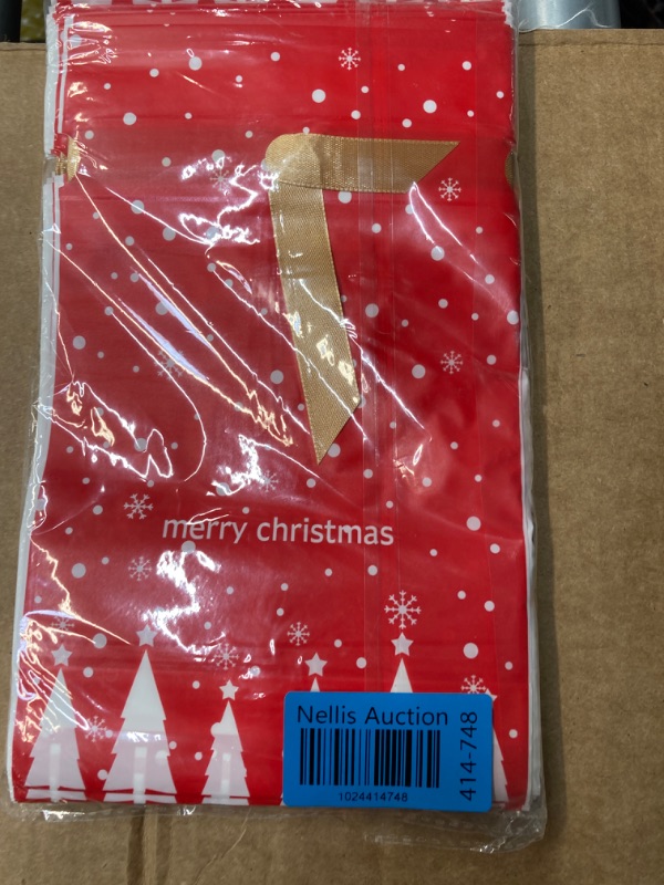 Photo 2 of 50Pcs Christmas Gift Bags with Drawstring, Christmas Gift Bags, Plastic Gift Bag for Kids Gift Wrapping Bag Sweets Cookie Bags Party Bags (Red Bottom Forest)