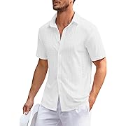 Photo 1 of Makkrom Mens Short Sleeve Guayabera Shirt Button Down Lapel Hollow Out Cuban Camp Beach Shirt Top Size XXL