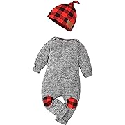 Photo 1 of fioukiay 12-18 Baby Boys Girls Buffalo Plaid Christmas Outfits Romper Infant One Piece Christmas Clothes Jumpsuit with Hat
