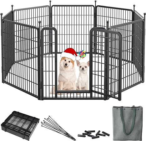 Photo 1 of Homieasy Dog Playpen with Portable Storage Bag for RV Camping, 32 Inch Height Dog Fence with Extra Fixing Fittings for Indoor Use,Pet Puppy Play Pen for Small/Medium/Large Dogs, 8 Panels, Black Black 8 Panels 32Inch