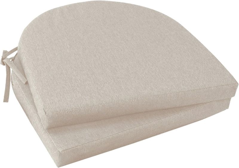 Photo 1 of Topotdor Outdoor Chair Cushions Set of 2, Waterproof Patio Chair Cushions for Outdoor Furniture, Round Corner Seat Chair Pads with Ties for Patio Garden Dining Office, 17"x16"x2", Beige
