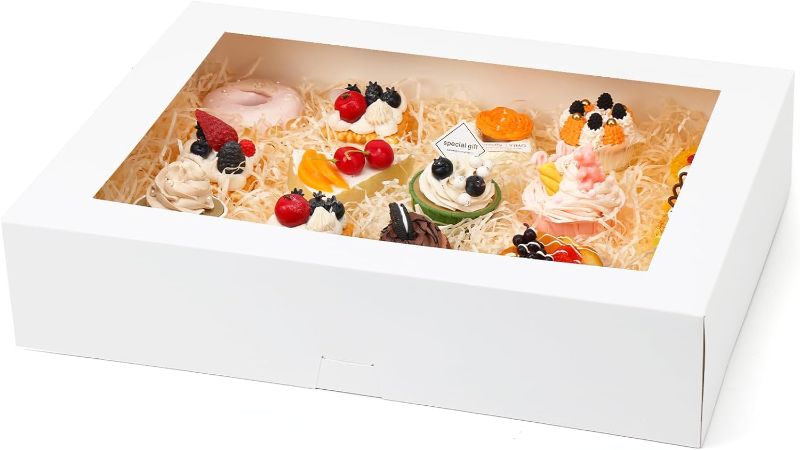 Photo 1 of Moretoes 10pcs 19x14x4in White Bakery Boxes Half Sheet Cake Boxes with Window, Large Treat Boxes for Pastry Baking Cake Donuts Cupcake Pie Packaging