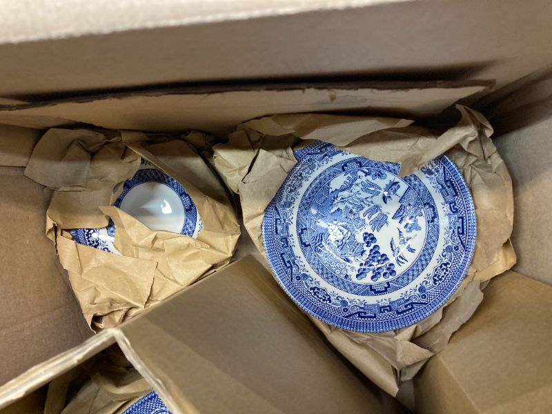 Photo 4 of Churchill Blue Willow Plates Bowls Cups 20 Piece Dinnerware Set, Made in England