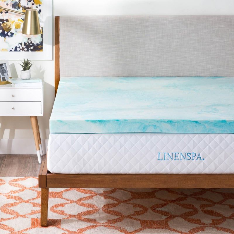 Photo 1 of LINENSPA 3 Inch Gel Infused Memory Foam Twin Mattress Topper & Waterproof Bed Bug Proof Encasement Protector - Blocks Out Liquids, Bed Bugs, Dust Mites and Allergens Twin 3 Inch Topper 