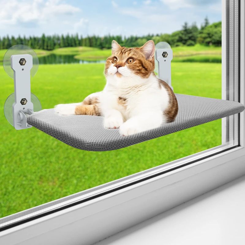 Photo 1 of MewooFun Cat Window Perch Durable Cat Hammock Seat for Indoor Reversible Mat Foldable Cat Bed Around Sunbath Saving Space Washable Holds Up to 40 lbs,Beige
