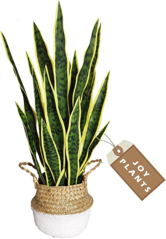 Photo 1 of Artificial Snake Plant, 27" Fake Sansevieria with Basket, Faux Plant for Indoor Home Office Desktop Decoration, Perfect Faux Mother in Law Plants 2PCS Yellow + Yellow (2 Packs)