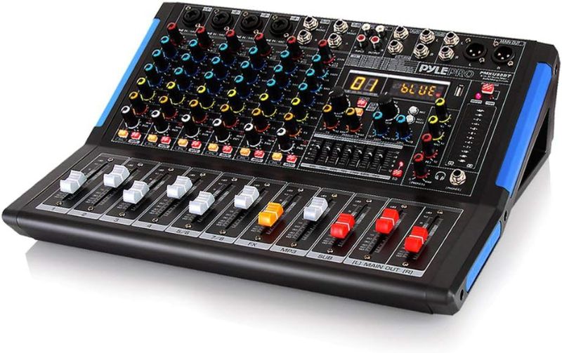 Photo 1 of Pyle 8-Channel Bluetooth Studio Audio Mixer - DJ Sound Controller Interface w/ USB Drive for PC Recording Input, XLR Microphone Jack, 48V Power, RCA Input/Output for Professional&Beginners - PMXU88BT 8 Channel Pro Studio Audio Mixer