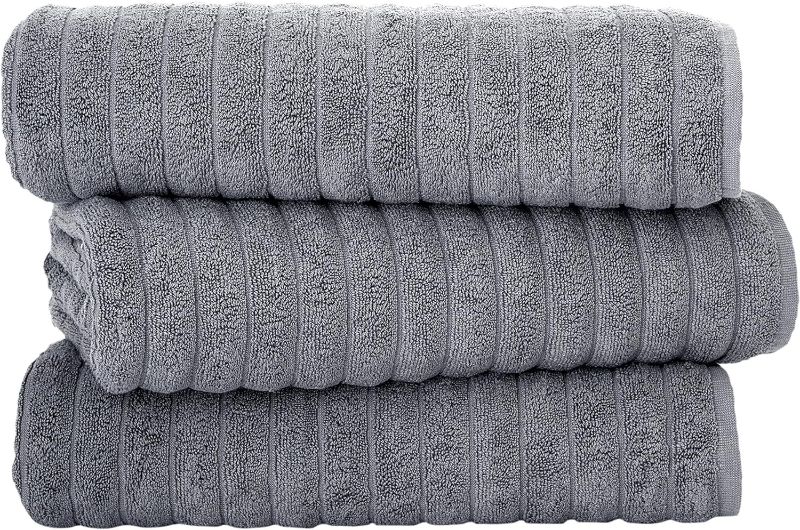 Photo 1 of Classic Turkish Towels - Bath Sheets - Set of 3, 600 GSM, 40x65-100% Turkish Cotton, Hotel & Spa Quality, Jumbo Jacquard Ribbed & Quick Absorbent Bathroom Essentials (Grey)
