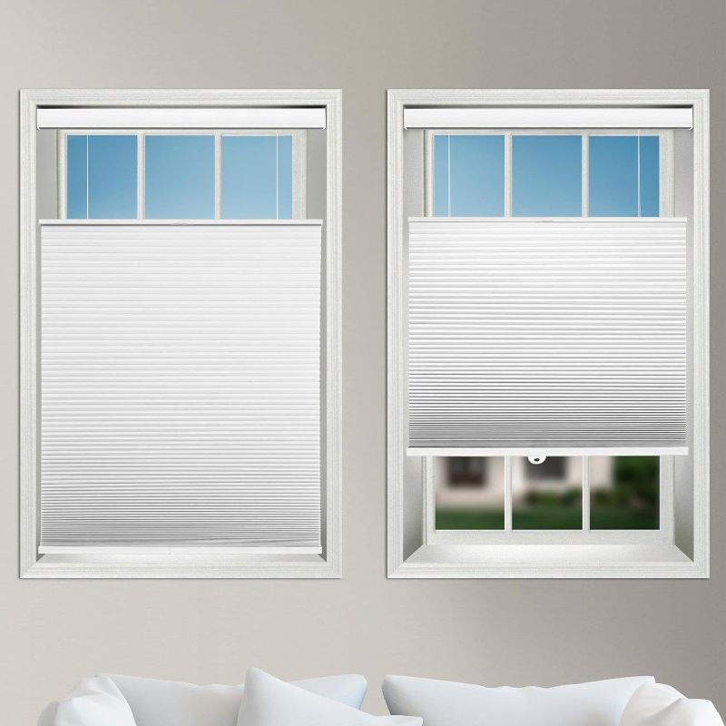 Photo 1 of Custom Blackout Wide Black Cellular Shades Cordless, Top Down Bottom Up Pleated Window Blinds, Room Darkening Honeycomb Shades