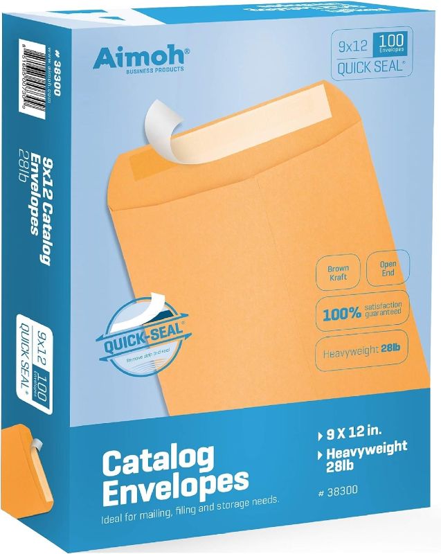 Photo 1 of 9 X 12 Self-Seal Brown Kraft Catalog Mailing Envelopes - 28lb - 100 Count, 9x12 Inch (38300)