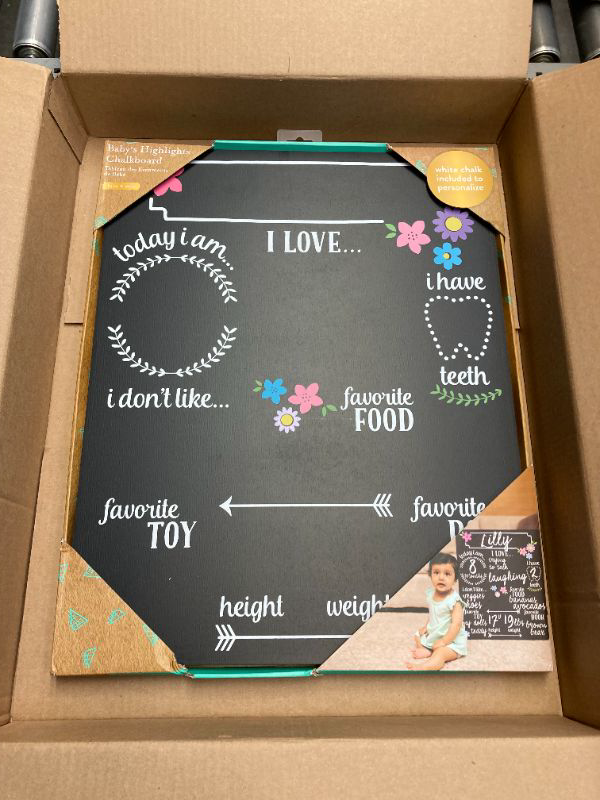 Photo 3 of Kate & Milo Flowers Baby Milestone Chalkboard, Baby Girl Photo Prop, All About Me Reusable Milestone Board, Black