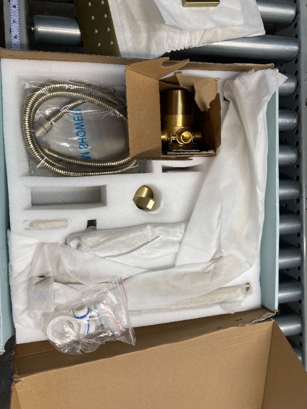 Photo 3 of Brushed Gold Shower Fixtures, Gold Shower Faucet Set with 12 Inch Gold Shower Heads with Handheld Spray Combo and Tub Spout, Shower Systems with Rain Shower and Handheld (Valve Included)