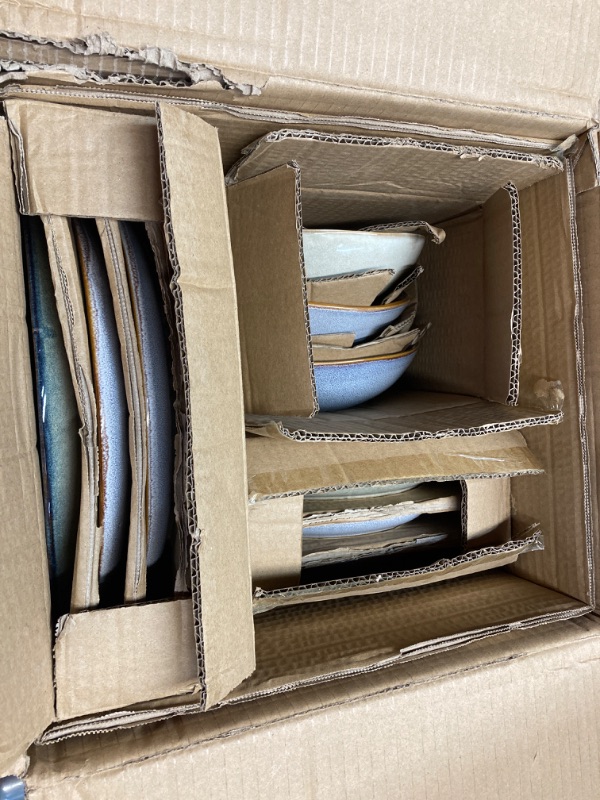 Photo 3 of AmorArc Ceramic Dinnerware Sets,Handmade Reactive Glaze Plates and Bowls Set,Highly Chip and Crack Resistant | Dishwasher & Microwave Safe,Service for 4 (12pc) Blue-Service for 4