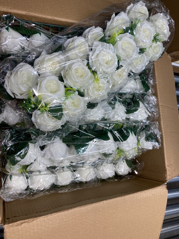 Photo 1 of BLOSMON Wedding Dining Table Flower Centerpiece Arch Silk Rose Floral Arrangement 10 Pcs Table Runner Decorations Artificial Rose Floral Centerpiece for Room Kitchen Reception Table Decor, White