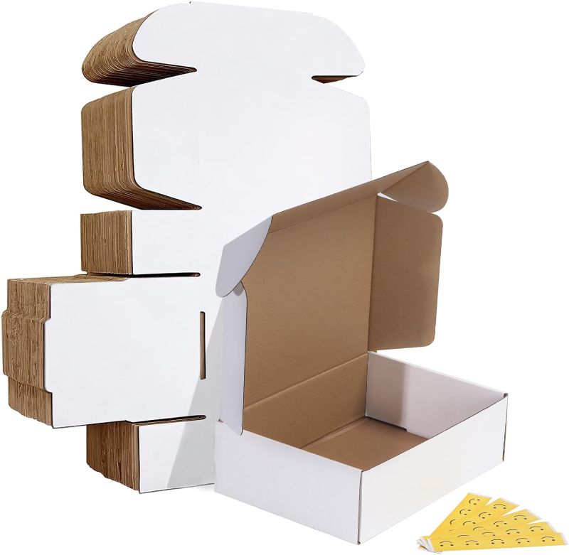 Photo 1 of HORLIMER 10x7x3 inches Shipping Boxes Set of 25, White Corrugated Cardboard Box Literature Mailer, 25 Stickers Included