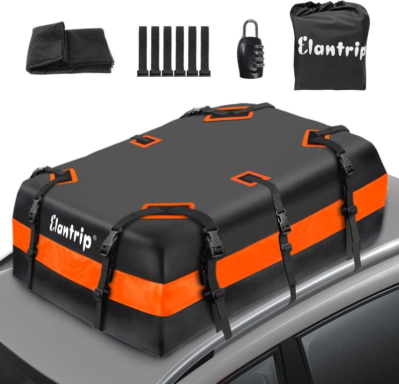 Photo 1 of Elantrip Car Roof Bag top Cargo Carrier Bag 21 Cubic Feet Soft Car Rooftop Cargo Bag - Waterproof Zip, Luggage Lock, Anti-Slip Mat, Storage Bag, Door Hooks - Fits All Vehicles with or Without Racks