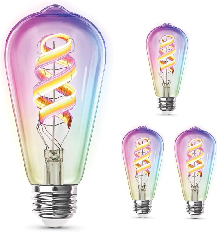 Photo 1 of Feit Electric Smart Edison WiFi Bulbs, RGBW Multicolor, 2.4GHz No Hub Required, App Control, Dimmable, ST21 LED Filament Smart Bulb, 4 Pack, ST2160/RGBW/FIL/AG/4