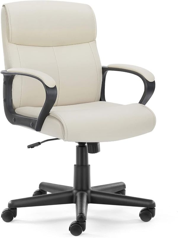 Photo 1 of OLIXIS Executive Office Chair with Padded Armrests Adjustable Height, 360-Degree Swivel, Lumbar Support, PU Leather, White