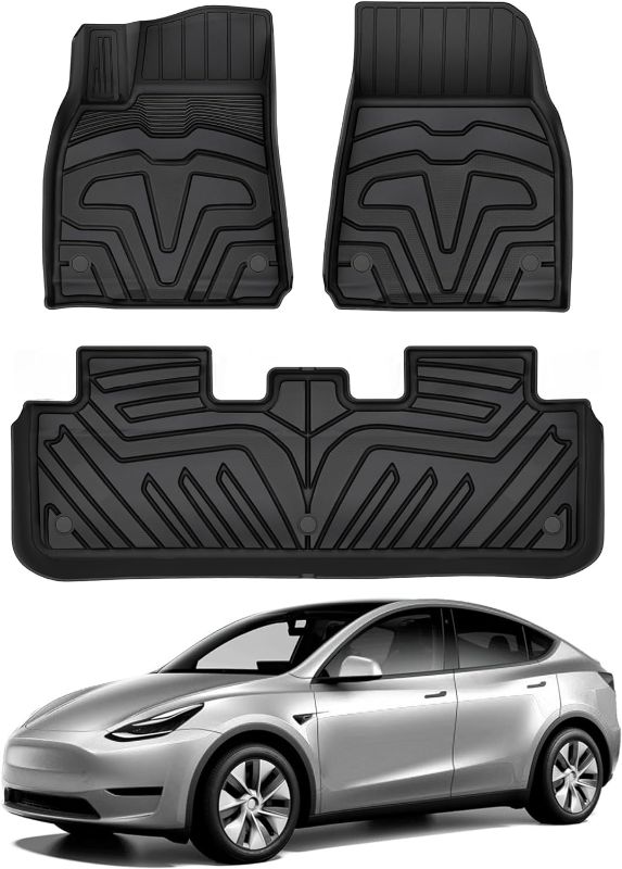 Photo 1 of AUTOSAVER88 Tesla Model Y Floor Mats 2023 Custom Fit 2020-2024, TPE All Weather Front Rear Floor Mats, Anti-Slip Waterproof Floor Liners Interior Accessories