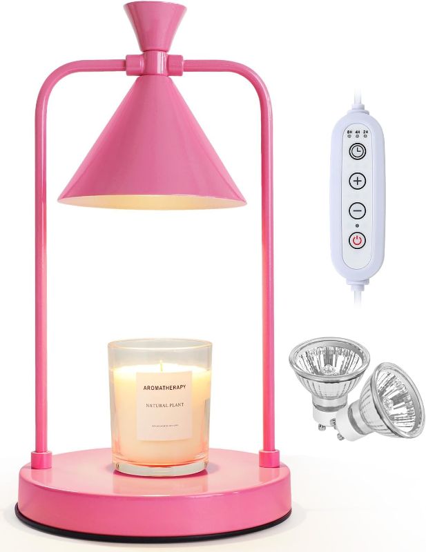 Photo 1 of Candle Warmer, Candle Warmer Lamp with Timmer 2/4/8h, Dimmable Candle Lamp Fit with All Candle, Candle Lamp Warmer with 2 Bulbs, No Flame Scented Candle Warmer Lamp for Jar Candles (Pink)