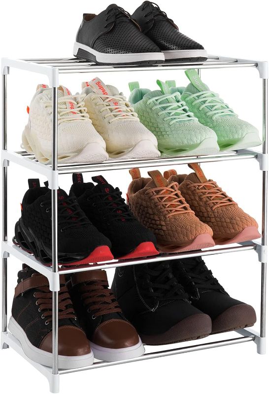 Photo 1 of 4-Tier Stackable Small Shoe Rack, Lightweight Shoe Shelf Storage Organizer for Entryway, Hallway and Closet(White)