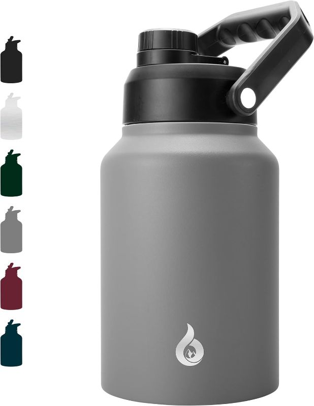 Photo 1 of BJPKPK 64oz Insulated Water Bottle, Dishwasher Safe Half Gallon Water Bottle with Ergonomic Handle, BPA Free Leak Proof Water Jug for Sports, Metal Water Bottle with Anti-slip Bottom, Grey