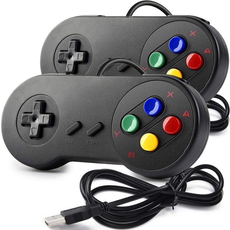 Photo 1 of 2 Pack SNES Retro USB Controller Gamepad Joystick, USB PC Super Classic Controller Joypad Gamestick for Windows PC MAC Linux Raspberry Pi 3 Sega Genesis Higan