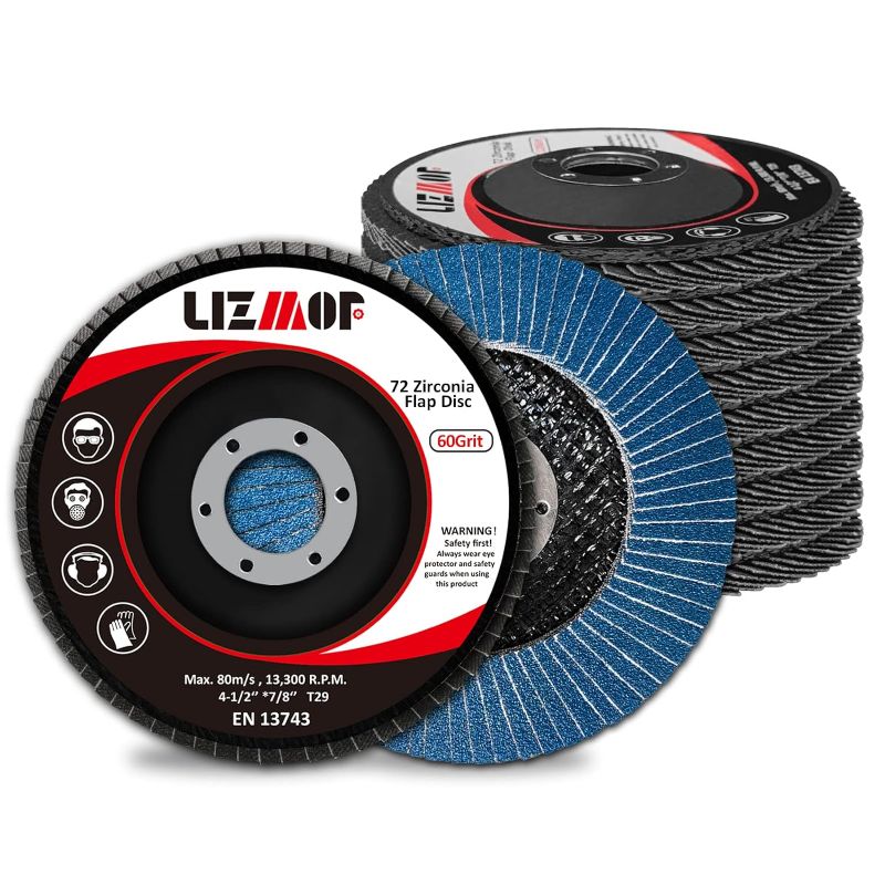 Photo 1 of Flap Disc 4-1/2 x 7/8 Inch for Angle Grinder, 60 Grit Flap Wheel for General Purpose Metal & Stainless Steel, Type 29 Grinding Wheel, Zirconia Abrasive Grinding Disc, 72 Beveled Blades, 10PACK