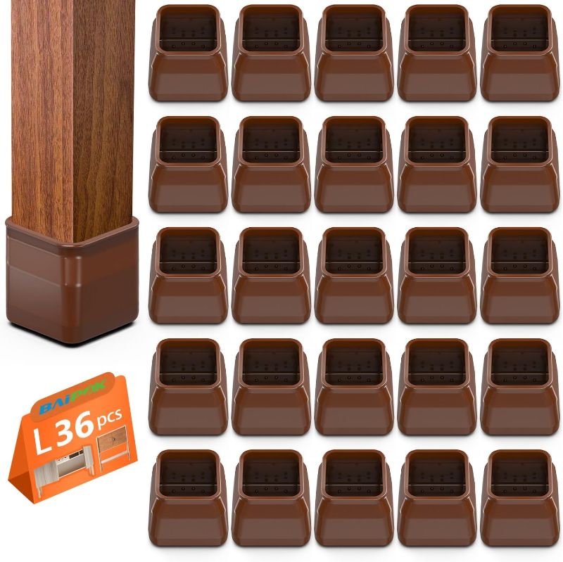 Photo 1 of BAIPOK 36Pcs Square Chair Leg Floor Protectors, Chair Leg Protectors for Hardwood Floors, Furniture Sliders for Chair Legs, Felt Furniture Pads Floor Protectors, Silicone Chair Leg Caps Covers(Brown)