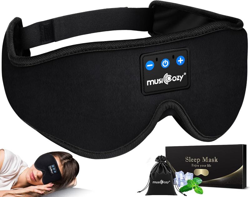 Photo 1 of MUSICOZY Sleep Headphones Bluetooth 5.2 Headband Sleeping Headphones Sleep Eye Mask, Wireless Music Earbuds Earphones for Side Sleepers Men Women Air Travel Cool Tech Gadgets Unique Gifts