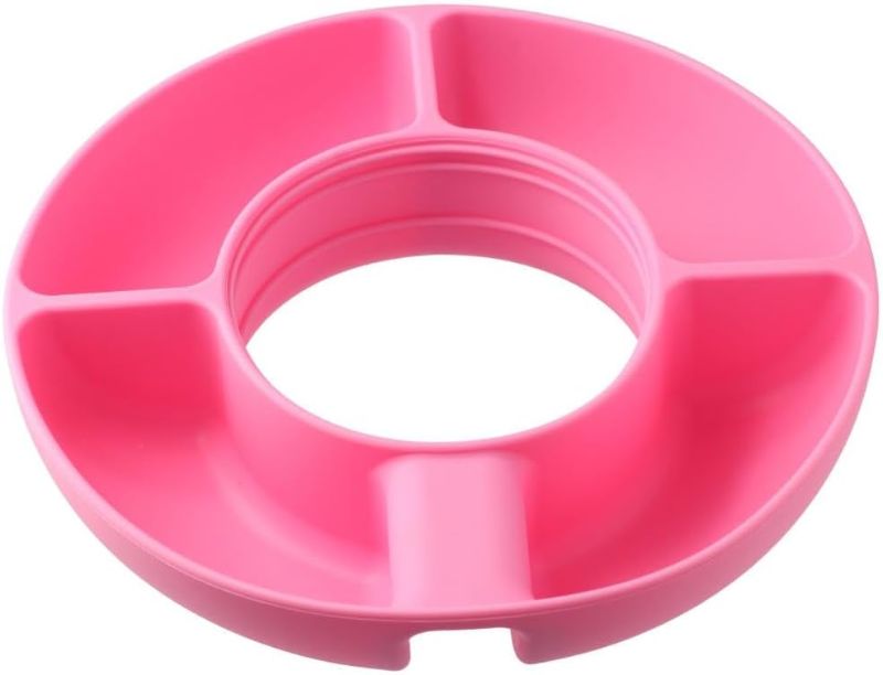 Photo 1 of 1 Pcs Pink Reusable Snack Round Bowl for 40 oz Tumbler with Handle 4 Compartment for 40oz Glass Snack Bowl Portable Snack Cup Accessories for Chip Candy Cracker