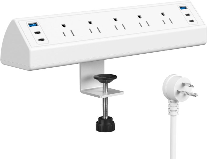 Photo 1 of Desk Clamp Power Strip USB C,40W Total Fast Charging Station,4 PD 20W USB C Ports,Nightstand Edge Mount Power Strip with 6 USB Ports 5 AC Outlets Surge Protector,6ft Cord,Fit 1.6" Tabletop Edge