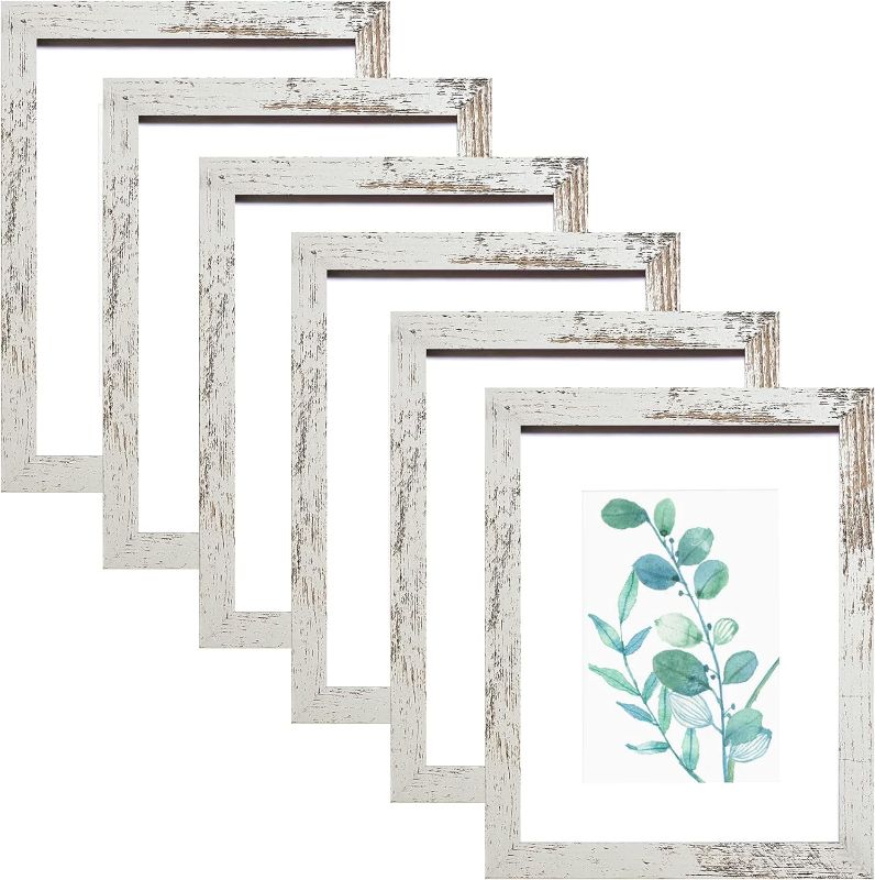 Photo 3 of 8x10 Picture Frame Distressed White Set of 6, Display Pictures 5x7 With mat or 8x10 Without Mat (Distressed white)