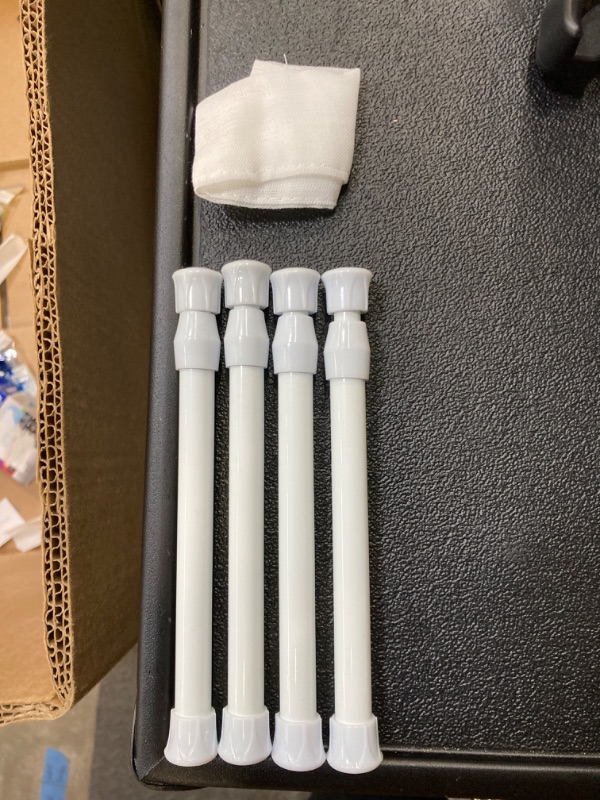 Photo 2 of 4 Pcs Tension Rod, Goowin Short Tension Rod, No Drilling Small Tension Rods for Closet, Rustproof Spring Rod, Mini Thin Tension Rods for Cabinets, Cupboard, Wardrobe Bars, Bookcase (White, 7-11 inch) 7-11 inch-4 Pcs White