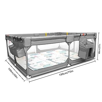 Photo 1 of Baby Playpen with Mat 75"*59", Extra Large Playpen for Babies and Toddlers with Storage Bag & Mesh, Fodable Climb-Proof Anti-Fall Baby Playpen, Sturdy Safety Play Yard for Indoor Outdoor Fun, Grey