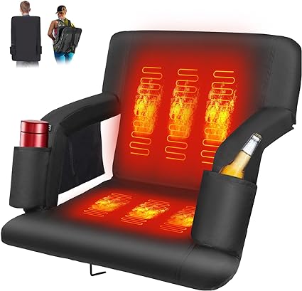 Photo 3 of Foldable Double Heated Stadium Seats for Bleachers, 6 Reclinng Positions Backrest, Armrests Adjustable – 3 Level Heating Portable Stadium Seating Heated Camping Chairs
