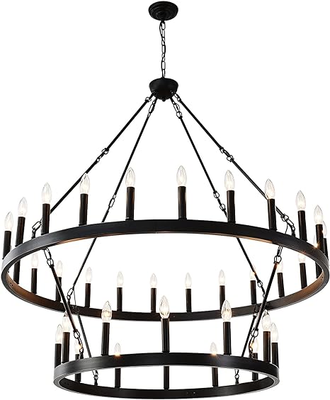 Photo 1 of Black Wagon Wheel Chandelier 2 Tier 36-Lights 48 Inch Extra Large Farmhouse Light Fixture, Round Rustic Lighting for Dining Room Kitchen Island Foyer Entryway