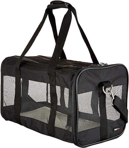 Photo 1 of Amazon Basics Soft-Sided Mesh Pet Travel Carrier for Cat, Dog, Large, Black, 19.7 x 10.2 x 11.2 inches (LxWxH)