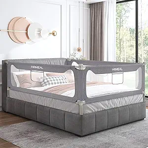 Photo 1 of HOMEAL Bed Rail for Toddlers, Extra Tall Toddlers Bed Rails, Baby Bed Rials, Baby Bed Rail Guard, Baby Bedrail for Children Fit for Twin Queen & King Size Bed Mattress (Grey, 74.8",1 Piece)
