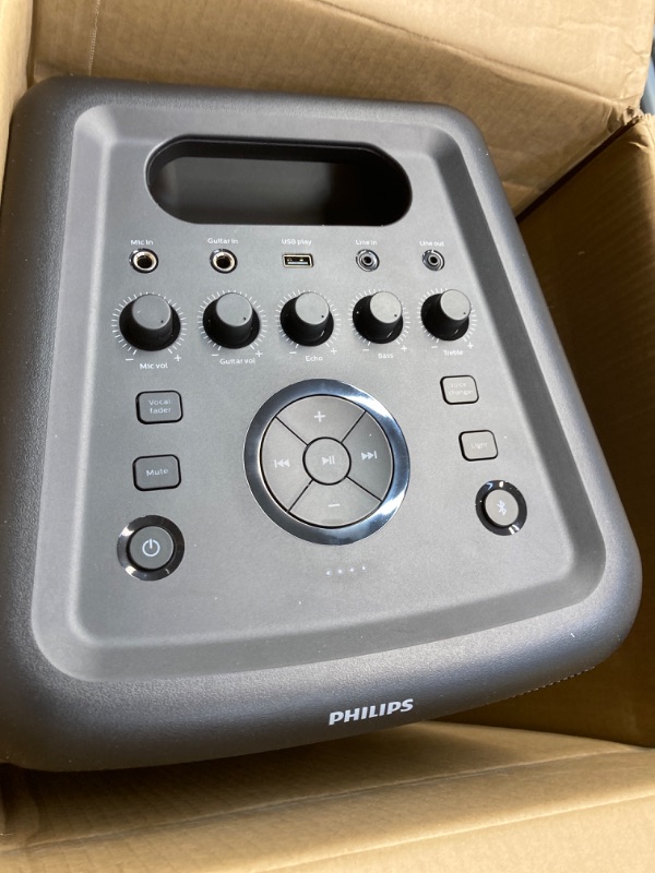 Photo 2 of Philips X3206 Bluetooth Party Speaker with Deep bass, Up to 14 Hours Battery, Party Lights and Karaoke Effects, Microphone and Guitar Input, Audio-in, USB Charging, Built-in Trolley, TAX3206 With light effects Medium