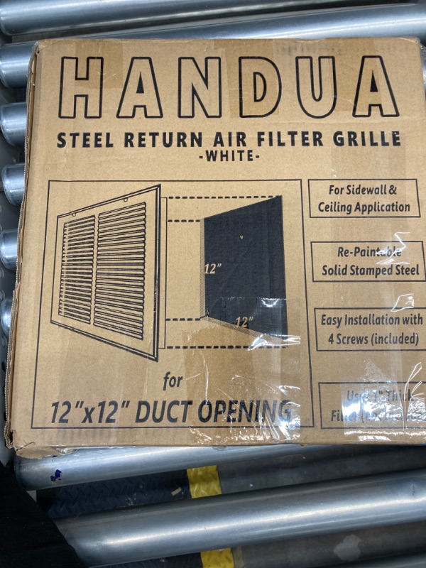 Photo 4 of 12"W x 12"H [Duct Opening Measurements] Steel Return Air Filter Grille [Fixed Hinged] for 1-inch Filters, Vent Cover Grill for Sidewall and Ceiling, White, Outer Dimensions: 14 5/8"W X 14 5/8"H Duct Opening Size: 12"x12"