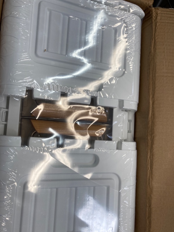 Photo 1 of Storage Bins with Lids - 11Gal Collapsible Storage Bins, Stackable Storage Bins, 5 Packs Plastic Storage Bins with Doors & Wheels, Folding Storage Boxes set,Stackable Storage Bins, Containers for Organizing 5 Pack-Large Tan / White