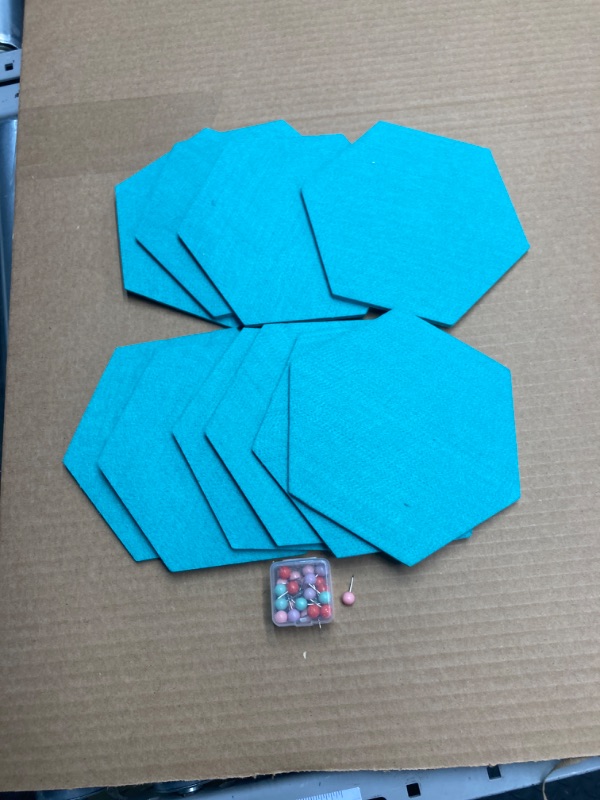 Photo 2 of 10 Packs Pin Board Hexagon Felt Board Tiles Bulletin Board Memo Board with 20 Pieces Push Pins, Decoration for Home Office Classroom Wall (Light Green, 5.9 x 7 inches/ 15 x 17.7 cm) Light Green 5.9 x 7 Inches/ 15 x 17.7 cm