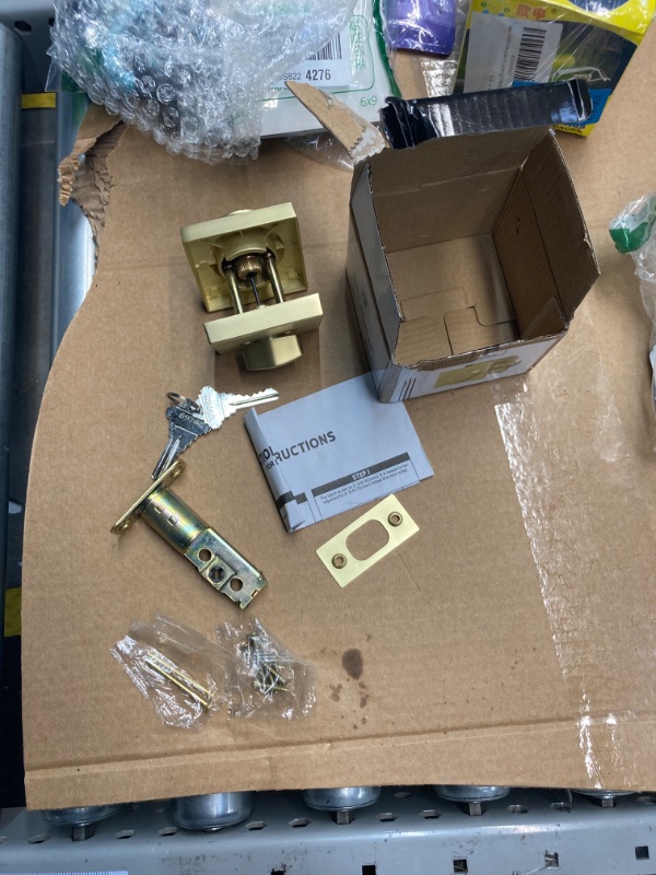 Photo 3 of **BOX IS DAMAGED**MEGA HANDLES Deadbolt I Entry Deadbolt Lock - Heavy Duty Square Locking Deadbolt for Left or Right-Handed Doors - Interior/Exterior - Satin Brass Deadbolt Satin Brass