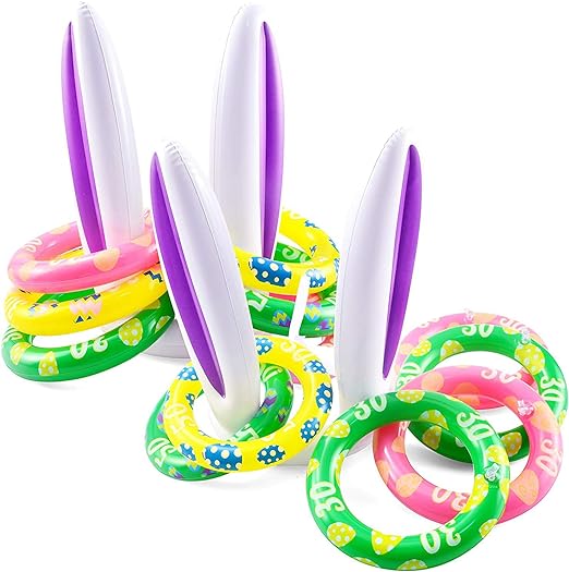 Photo 1 of JOYIN Inflatable Bunny Ear Ring Toss Game (2 Sets & 12 Rings), Inflatable Toss Game, Easter Party Supplies, Indoor and Outdoor Game for Indoor and Outdoor Event