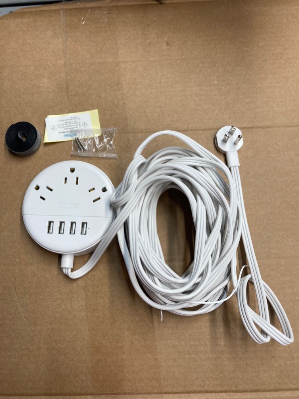 Photo 2 of 25 FT Flat Extension Cord, Ultra Thin Flat Plug Power Strip with 4 USB Ports 3 Outlets, Wall Mounted, 25FT Long Extension Cord with Multiple Outlets for Home Office, Indoor, Living Room, White