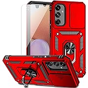 Photo 1 of for Samsung Galaxy A34 5G Case with Slide Camera Cover HD Screen Protector [Military Grade 16ft. Drop Tested] Magnetic Ring Holder Kickstand Protective Phone Case for Samsung Galaxy A34 5G, Red