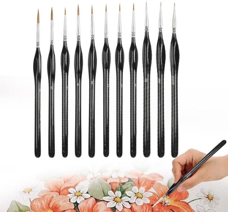 Photo 1 of 11 Pcs Miniature Detail Paint Brush Set with Natural Wood Handle, Watercolor Brushes Miniature Paint Brushes Acrylic FineTip Paint Brush for Art Crafts (Black)
