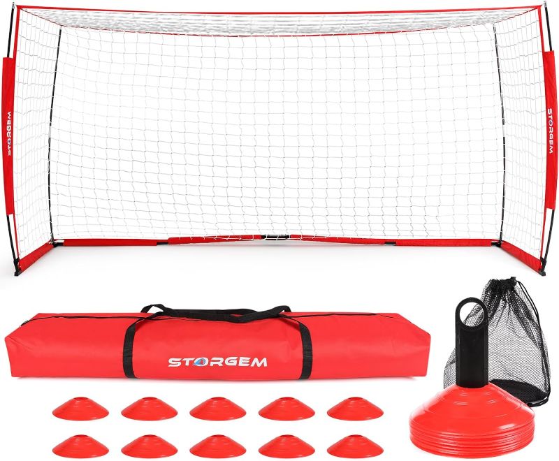 Photo 1 of Storgem Soccer Goal,Soccer Net,Soccer Goals for Backyard,with Bow Frame,Collapsible Metal Base and 15 Training Cones